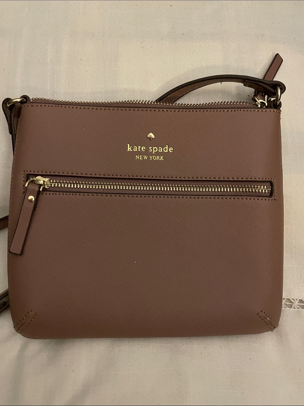kate spade New York Mauve Brown Leather Crossbody with Front Zip EUC
